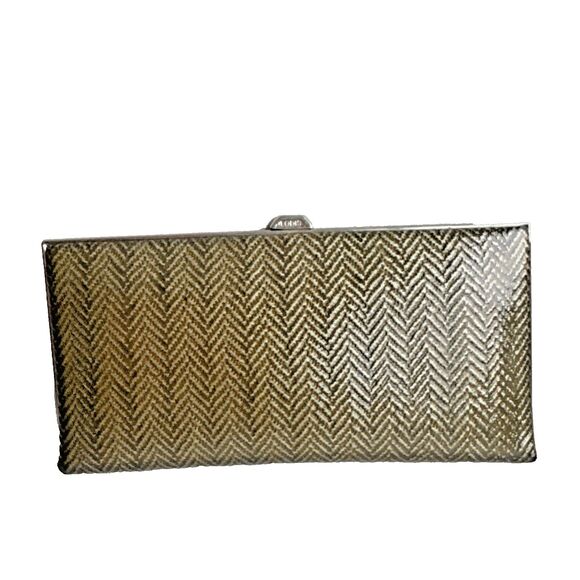 Lodis Chevron Pattern Gold Brown Framed  Metallic Leather Clutch Organizer - Picture 10 of 12